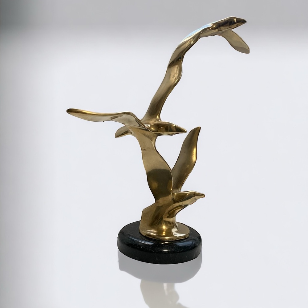 Vintage MCM Curtis Jere Style Brass Birds In Flight Sculpture